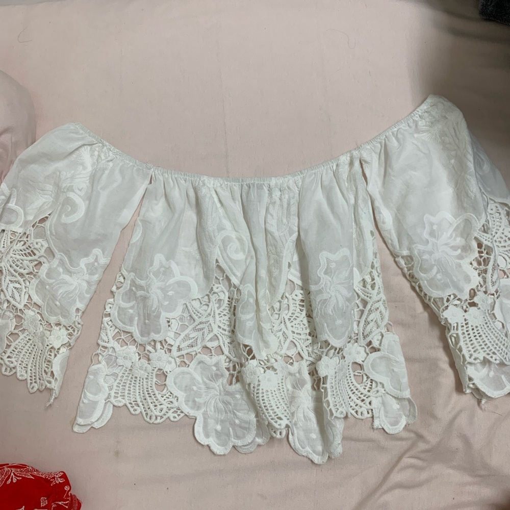 LF Crochet embroidered off the shoulder top